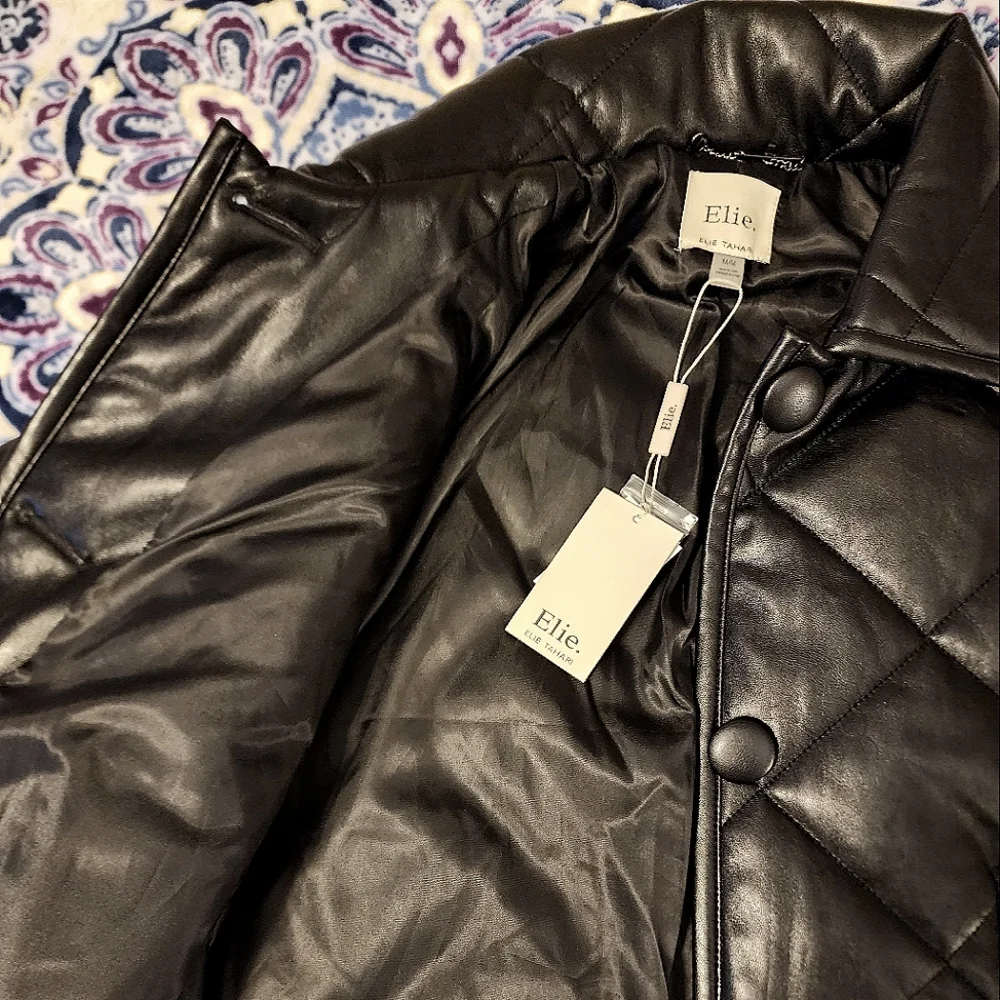 NWT Elie Tahari Faux Leather Quilted Jacket NWT - Picture 5 of 7